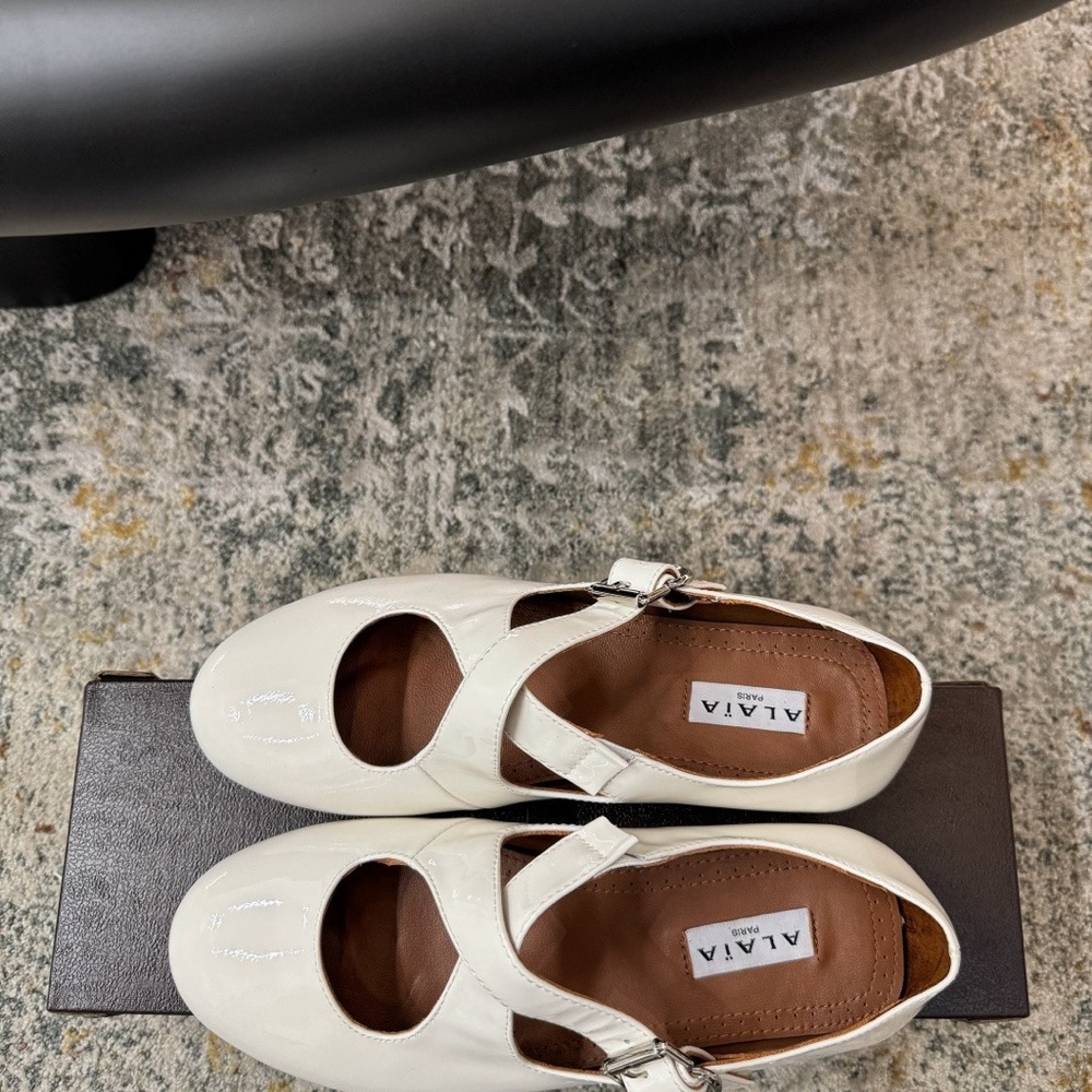 Alaia White Patent Mary Jane Flats with Buckle Strap - Picture 2 of 9